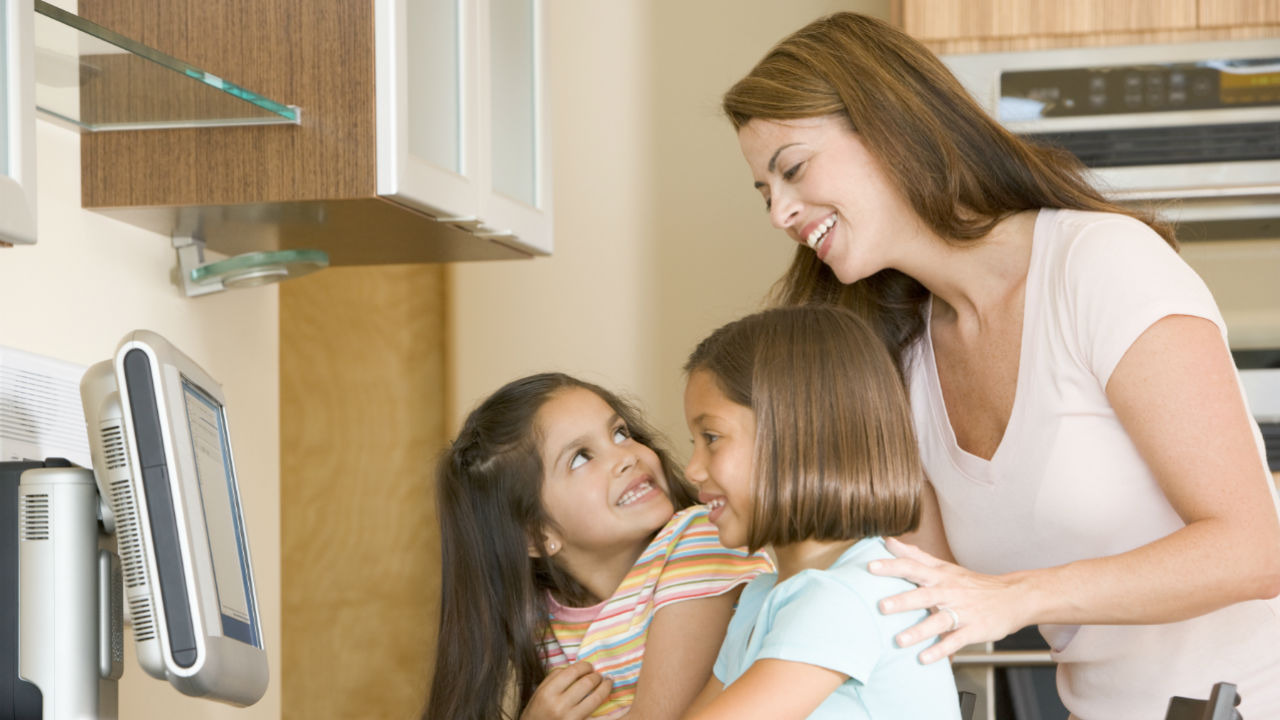 mom talking with children