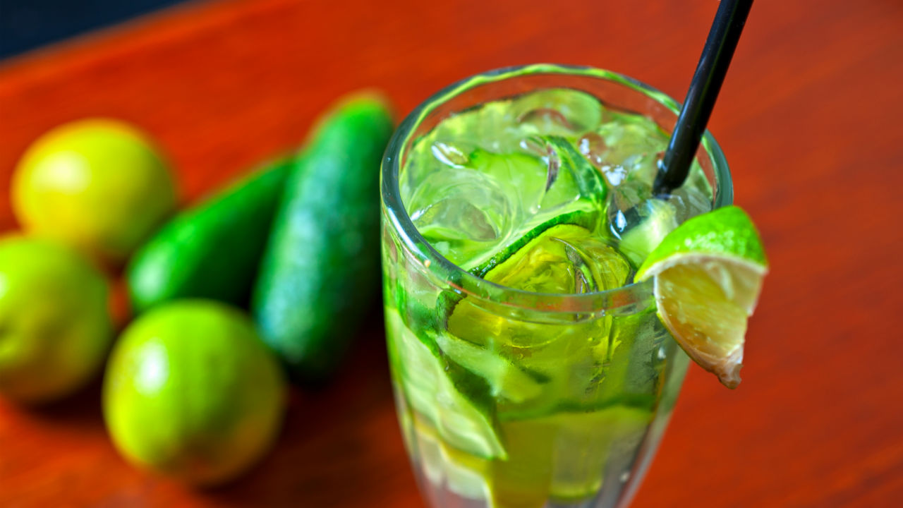 vegetables and a glass of lime water