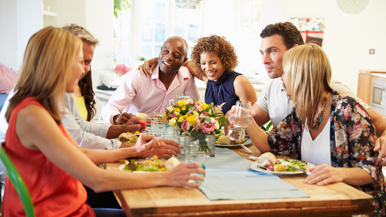 Group of friends around a table